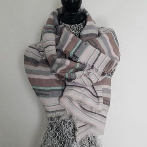 Maurice's 76 X 26 inch grey, tan, pink, teal scarf